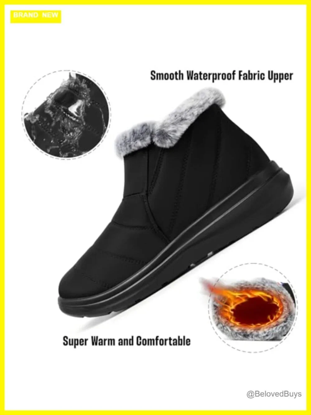 Slip On Ankle Fur Lined Warm Boot | Waterproof Insulated Lightweight Non-Slip